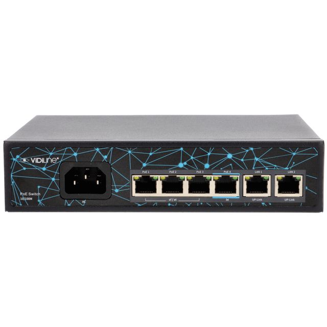 Switch 4x PoE 100Mb/s 2x RJ45 Uplink 100Mb/s 65W VIDI-F0420FBL