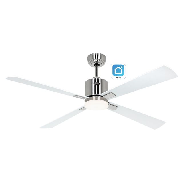Wentylator z oświetleniem Eco Neo III 132 cm, silnik DC, pilot, sterowanie Wi-Fi - chrom