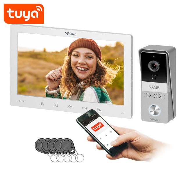 Wideodomofon 10" z pamięcią MIDU Full HD, Wi-Fi, RFID, TUYA - biały