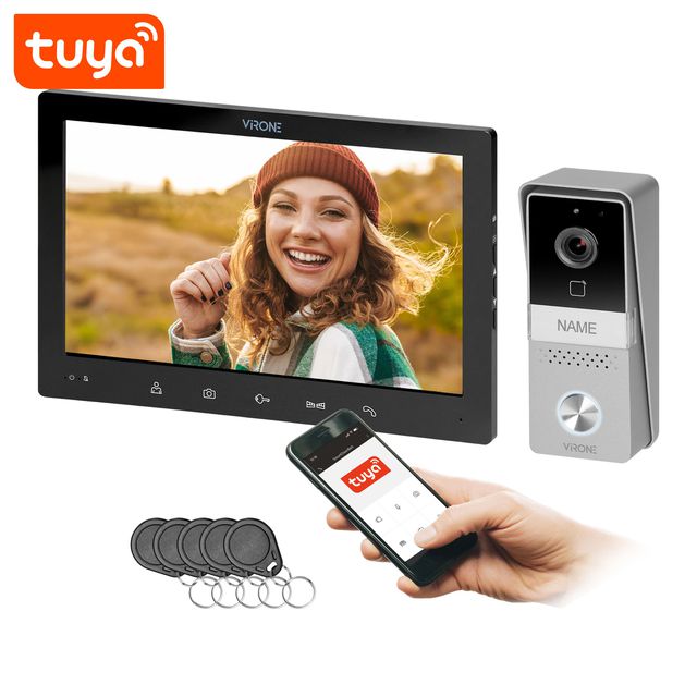 Wideodomofon 10" z pamięcią MIDU Full HD, Wi-Fi, RFID, TUYA - czarny
