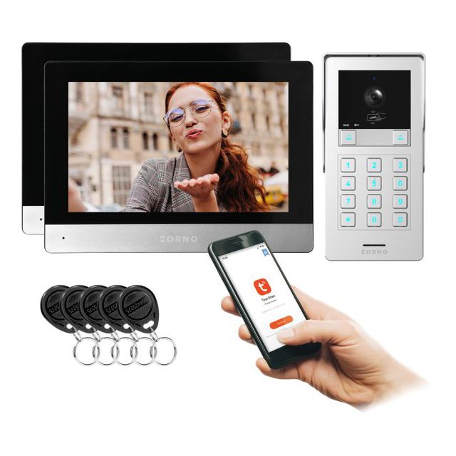 Wideodomofon 2-rodzinny, 2-żyłowy IP z pamięcią 8'' GAYD MULTI2 FULL HD, szyfrator, RFID, Wi-Fi - Tuya