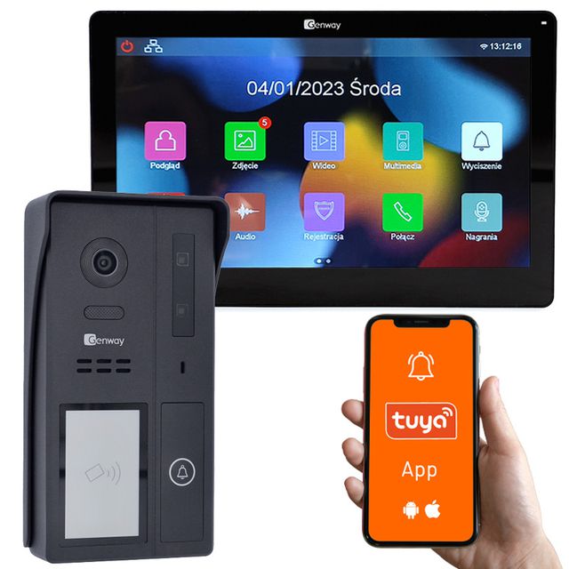 Wideodomofon IP z pamięcią 7' KIT-F-S61-V13-C  z WiFi, RFID, detekcja ruchu + daszek - biały
