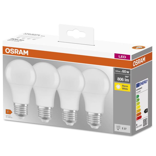 Żarówka BASE LED Classic E27 8,5W 2700K ciepła - zestaw 4 szt.