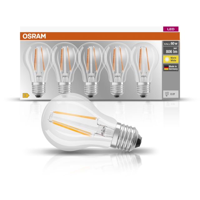 Żarówka LED BASE CLASSIC A 6.5W 827 Clear E27 5 szt. w opakowaniu