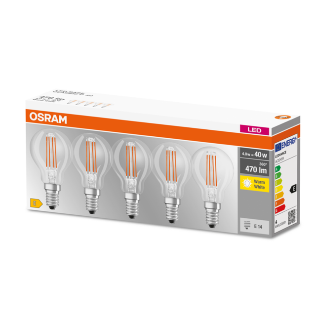 Żarówka BASE CLASSIC LED 4W 827 Clear E14 5 szt. w opakowaniu
