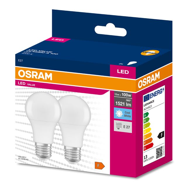 Żarówki LED VALUE Classic E27 13W 117lm/W 4000K neutralna 2 sztuki w opakowaniu