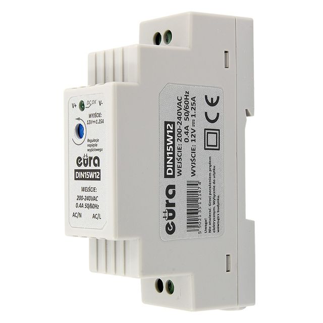 ZASILACZ DIN ''EURA'' DIN15W12 12V 1,25A DC
