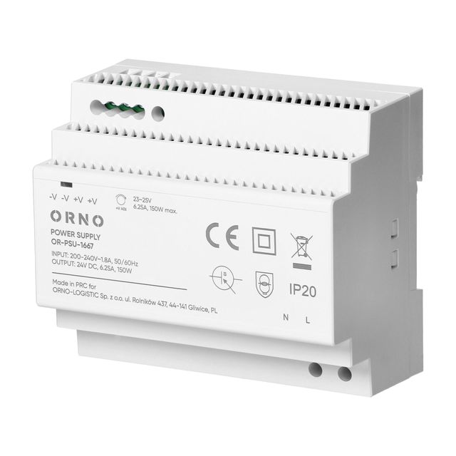 Zasilacz na szynę DIN 24VDC, 6.25A, 150W, szerokość 6 modułów