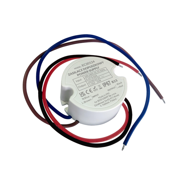 Zasilacz napięciowy hermetyczny do puszki 60mm 15W 12V IP67