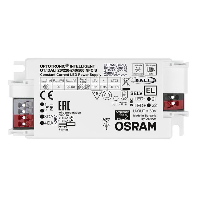 Zasilacz programowalny OTi DALI 20W 200mA...500mA NFC S