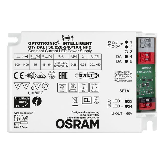 Zasilacz programowalny OTi DALI 50W 600mA...1400mA 1A4 NFC