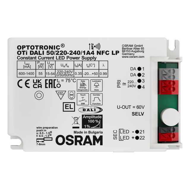 Zasilacz programowalny OTi DALI 50W 600mA...1400mA 1A4 NFC LP