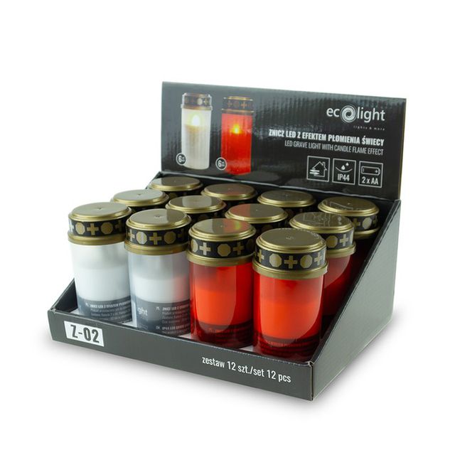 Znicz LED 10cm do 30 dni świecenia 2xAA - stand 12szt