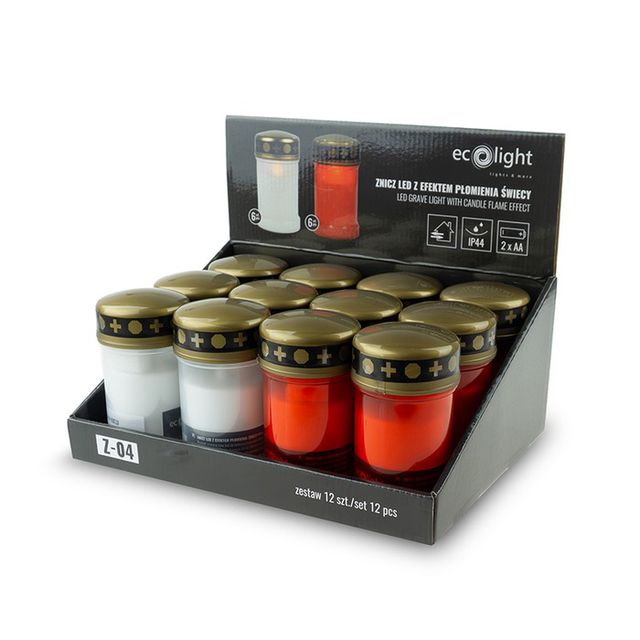 Znicz LED 13cm do 30 dni świecenia 2xAA - stand 12szt