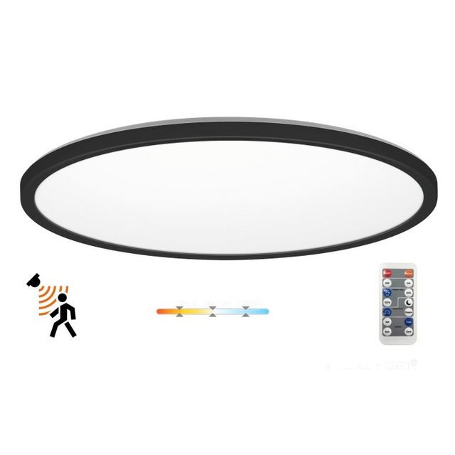Czarny cienki plafon hermetyczny LED z czujnikiem ruchu NIVERA 32W 42cm 3040lm CCT okrągły