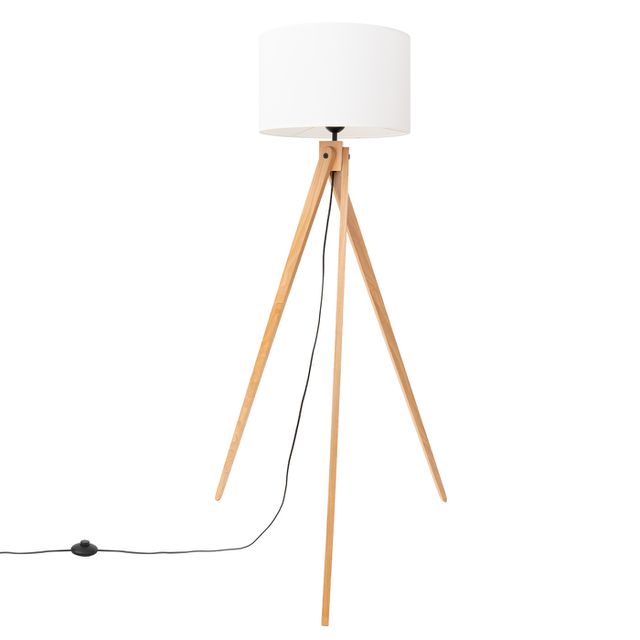 Lampa podłogowa NATT E27 - biały/drewno