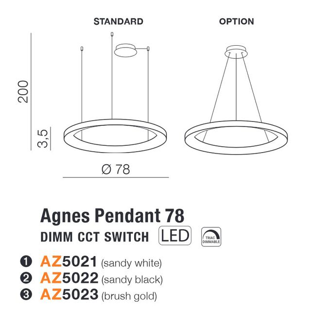 Lampa wisząca AGNES 78 DIM CCT Swich LED 60W 3000-6500K - biały