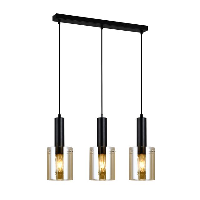 Lampa wisząca listwa SARDO 3 E27 - czarny/bursztynowy