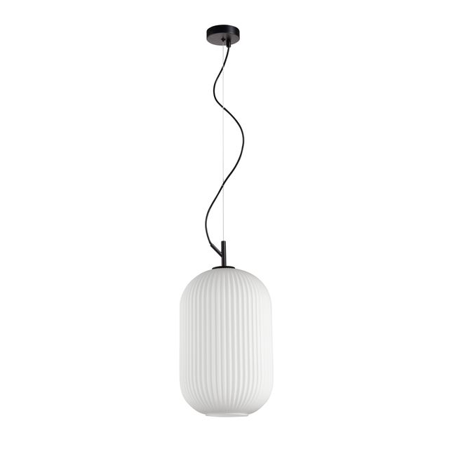 Lampa wisząca RUES D E27 - czarny matowy/biały opal