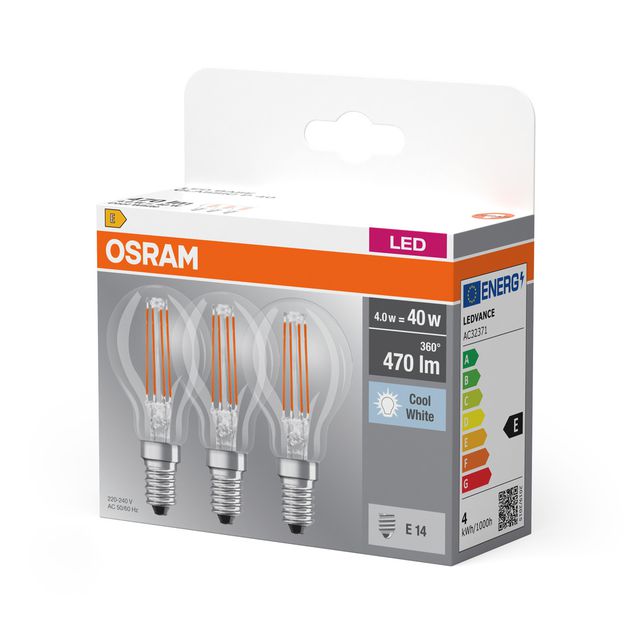 Żarówka LED BASE CLASSIC P 4W 840 Clear E14 - trójpak