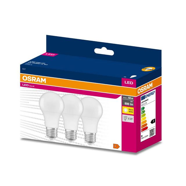 OSRAM Żarówka LED VALUE CLASSIC A 60 8.5W 3000K E27 - trójpak