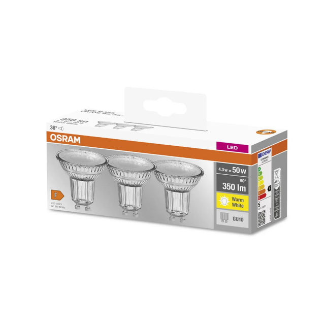 Żarówka LED BASE PAR16 4.3W 827 GU10 - trójpak