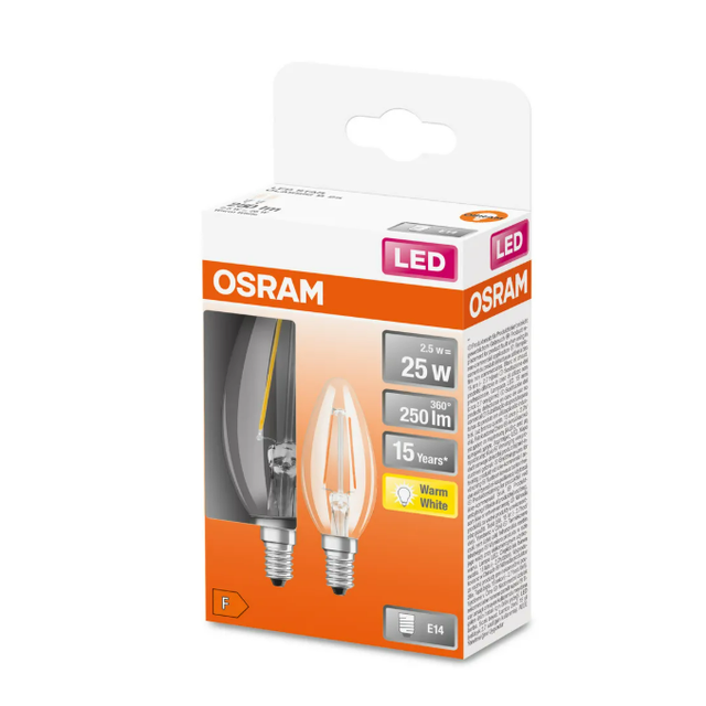 Żarówka LED Retrofit CLASSIC B 2.5W 827 Clear E14 - dwupak