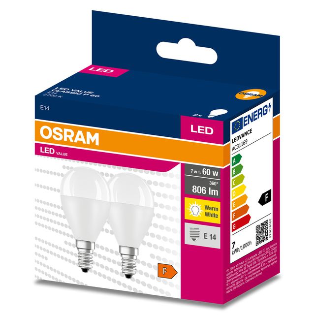 Żarówka LED VALUE CLASSIC P 60 7.5W/2700K E14 - dwupak